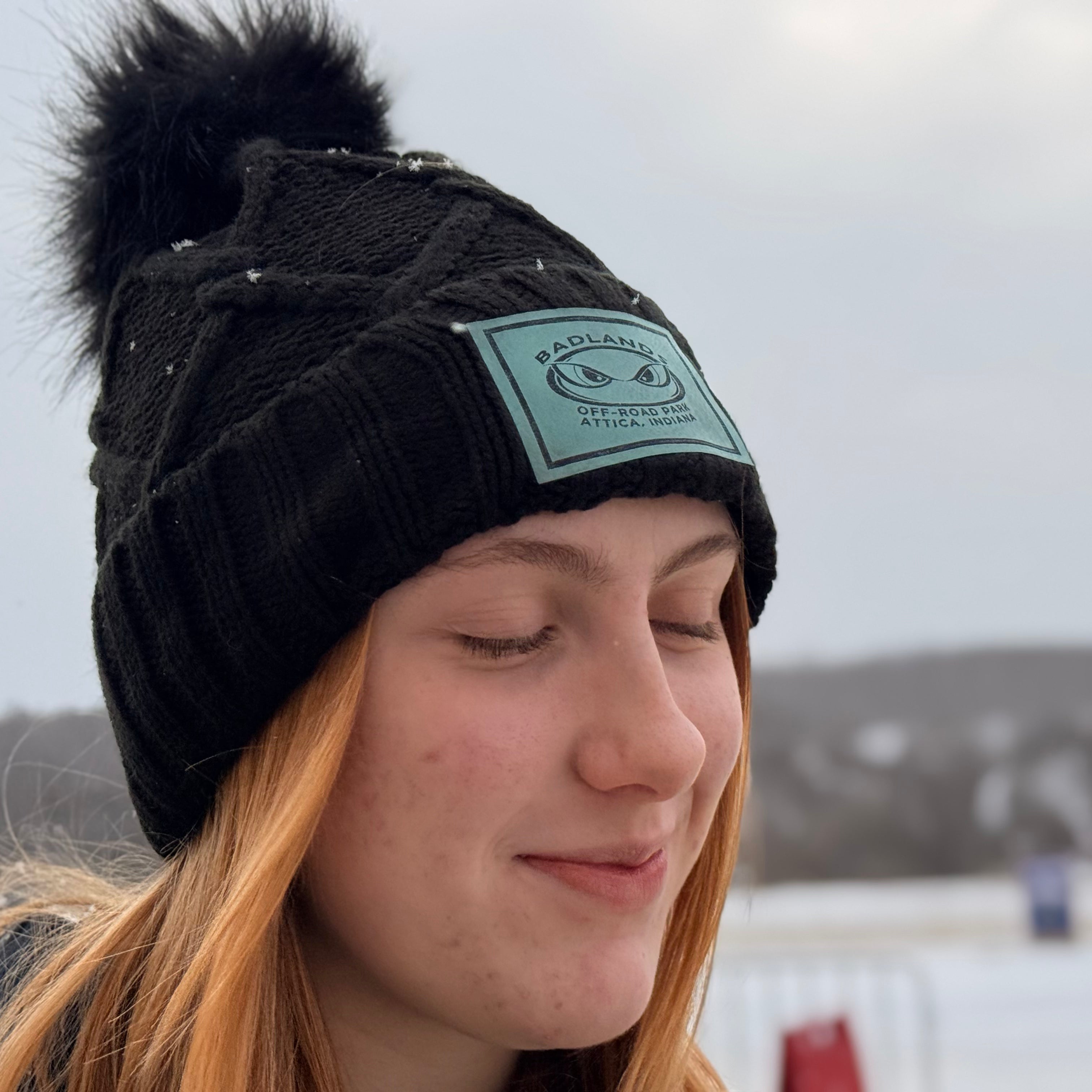 Badlands PomPom Patch Beanie-Black